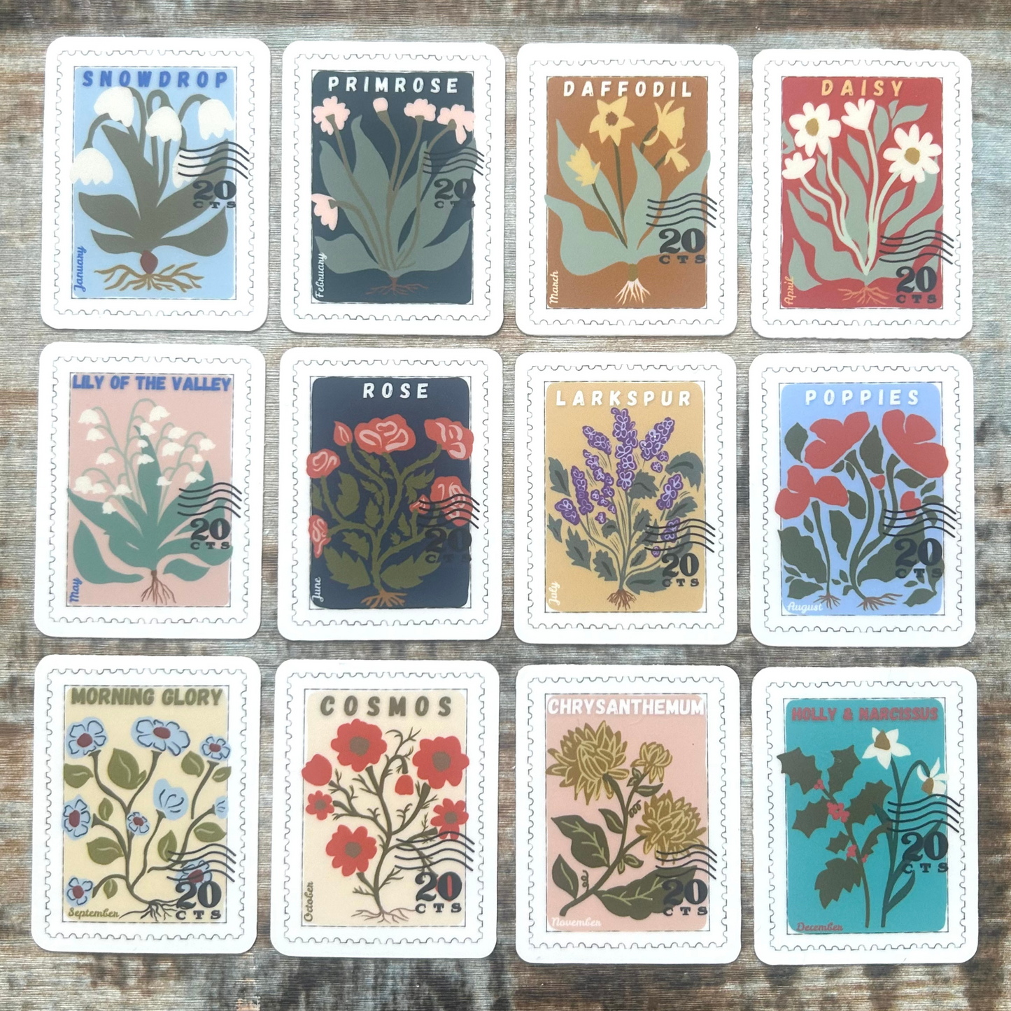 Birth Flower Stamp Sticker. Choose your Month. 1 1/2" x 2"