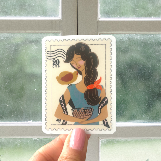 Farm Girl & Her Chicken Vinyl Sticker Waterproof 2.3" x 3.0"