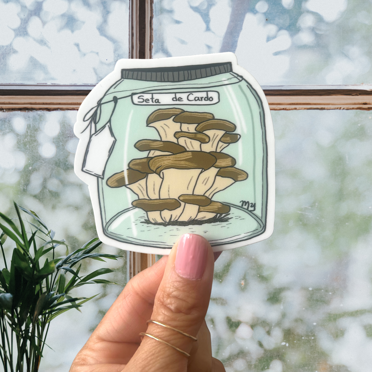 Mason Jar Mushroom Sticker Seta de Cardo 3"x3"