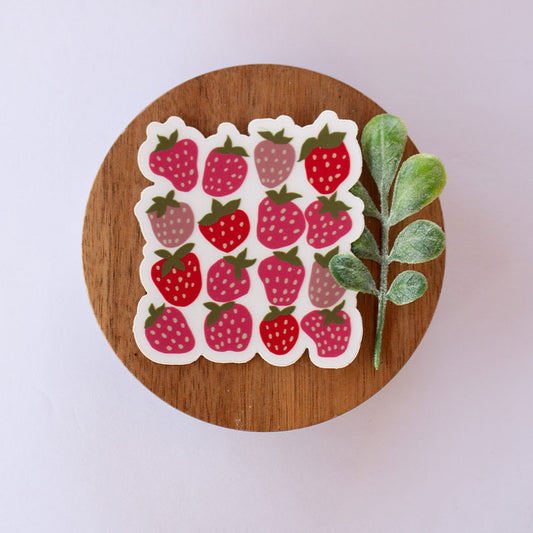 Cottage Core Strawberry Clear Vinyl Water Bottle Sticker 2.7"x 3"